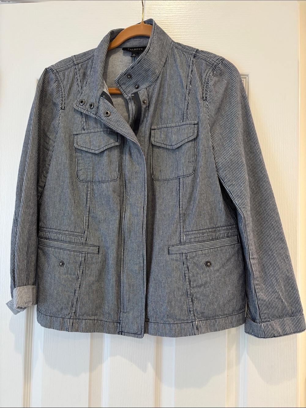 Talbots Striped Blue Cotton Utility Jacket